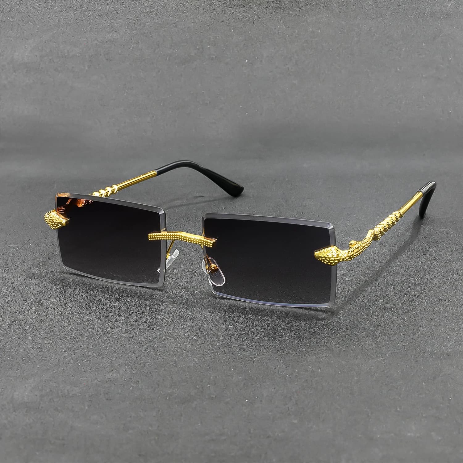 Rimless Rectangle Sunglasses Men Metal Gradient Gray Lens Big Frameless Sun Glasses Women UV400