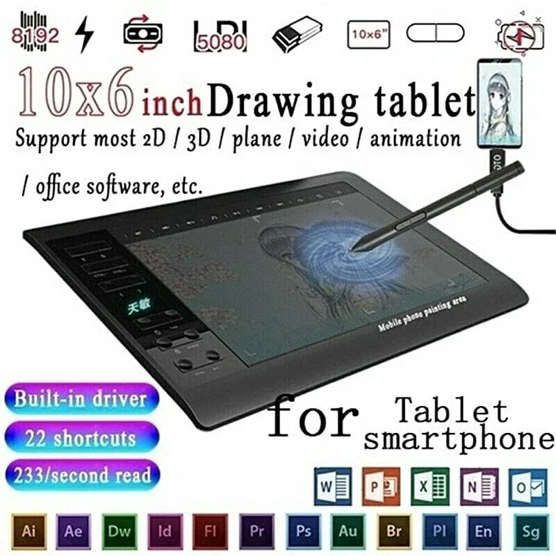 10x6 "tavoletta grafica professionale da disegno 12 tasti Express 8192 livelli stilo senza batteria/30 pezzi supporto per ricarica penna PC Laptop