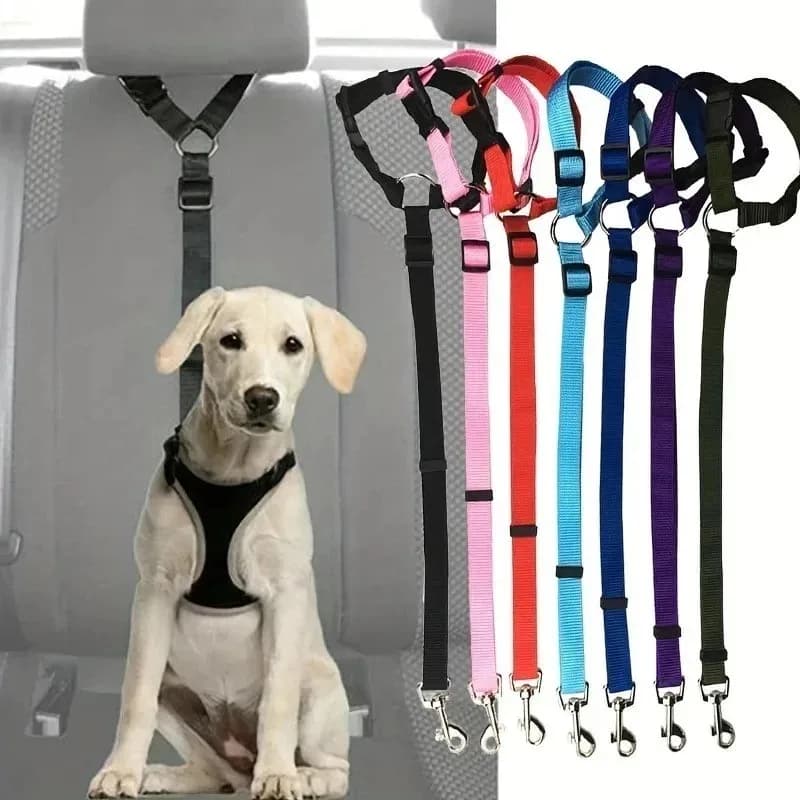 Cintura di Sicurezza per Animali Domestici, Imbracatura Regolabile in Nylon per Poggiatesta Auto, Accessorio da Viaggio per Cani e Gatti