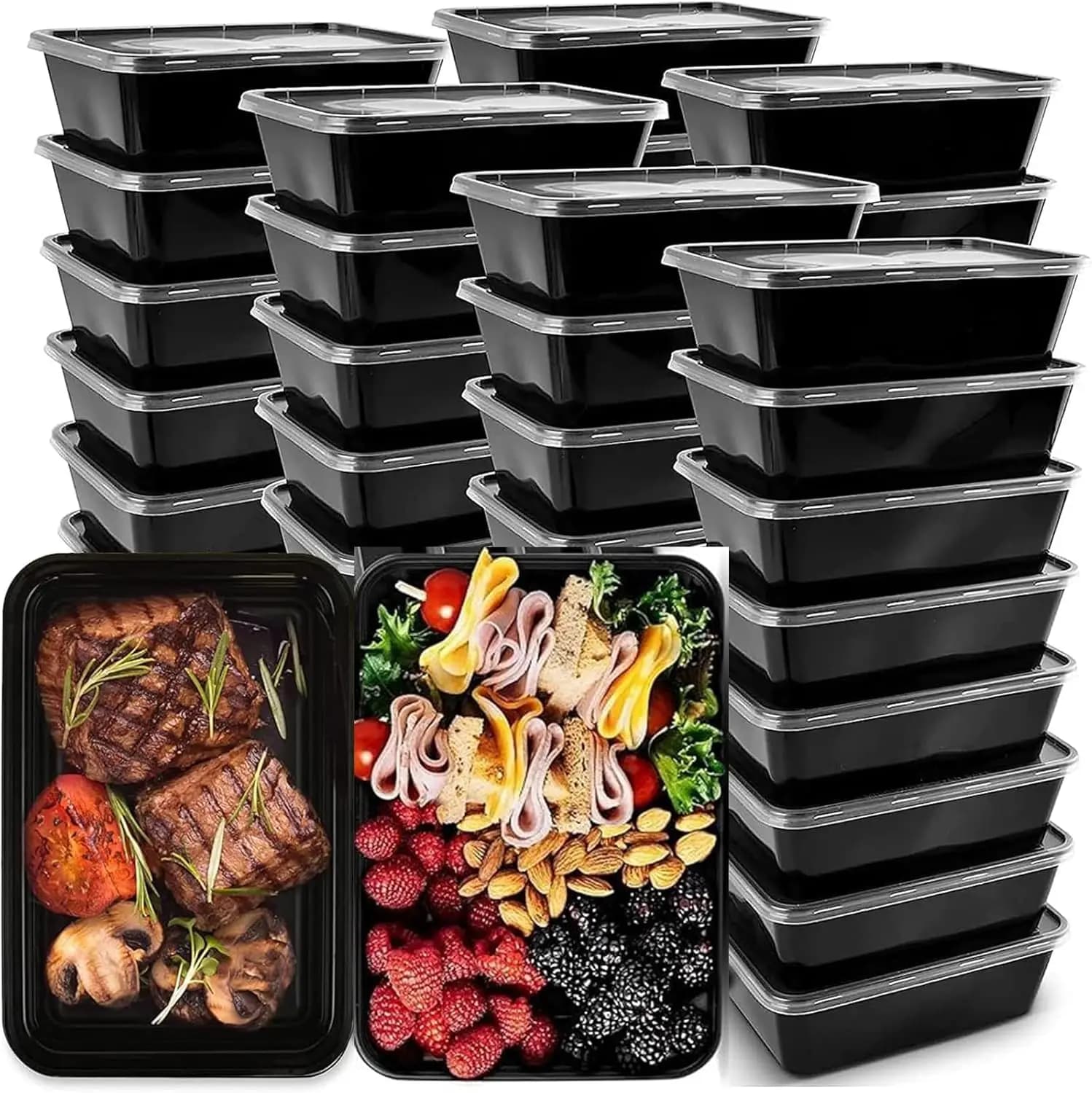 Confezione da 50 Contenitori Riutilizzabili per Preparazione Pasti, 26 OZ, Adatti al Microonde, Impilabili, per Congelatore e Lavastoviglie