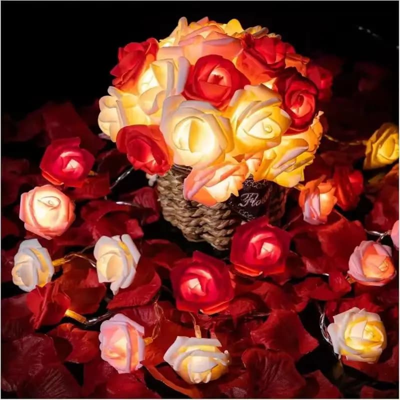 1 set di luci a stringa con 20 LED a forma di rosa, lunghezza 3 metri, alimentate a batteria, luci romantiche rosse, rosa e bianche, fiori artificiali, lampada a LED.