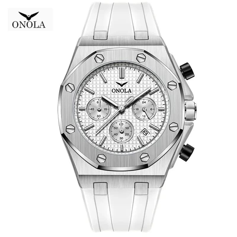 ONOLA 6807 Men's Sporty Watch in Silicone with Quartz Movement, Chronograph, Calendar, Waterproof and Bright