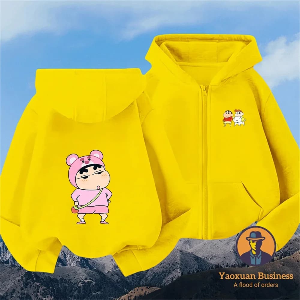 2026 Novelty Anime Print Pure Cotton Crayon Shin Chan Zipper Hoodie 2026 Children Fashion Wear