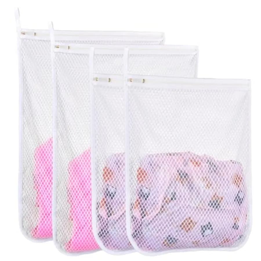 4 pcs Durable Honeycomb Mesh Laundry Bags for Delicates 2 Large 16" x 19" 2 Medium (12" x 15
