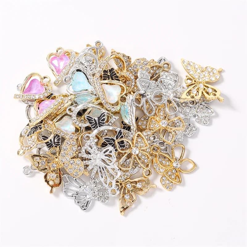 Duarte 20Pcs/Lot Cute Crystal Love Heart Butterfly Charms Pendants for Making Necklaces Earrings DIY Crafts Jewelry Accessories