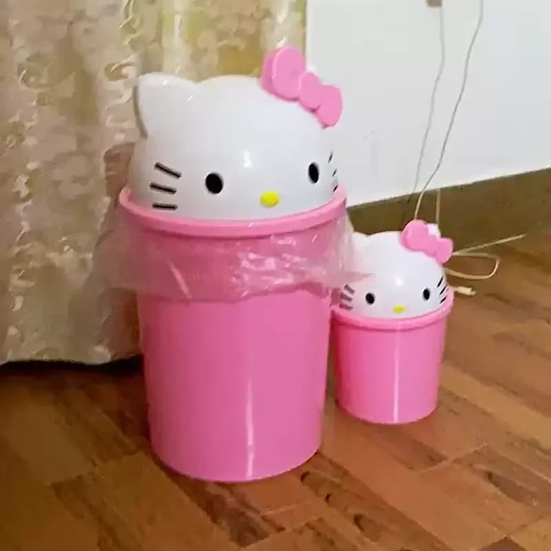 Cestino da scrivania creativo a forma di Hello Kitty, simpatico contenitore per la spazzatura per casa, camera da letto, soggiorno, bagno, cucina, con coperchio spesso e apertura a scatto