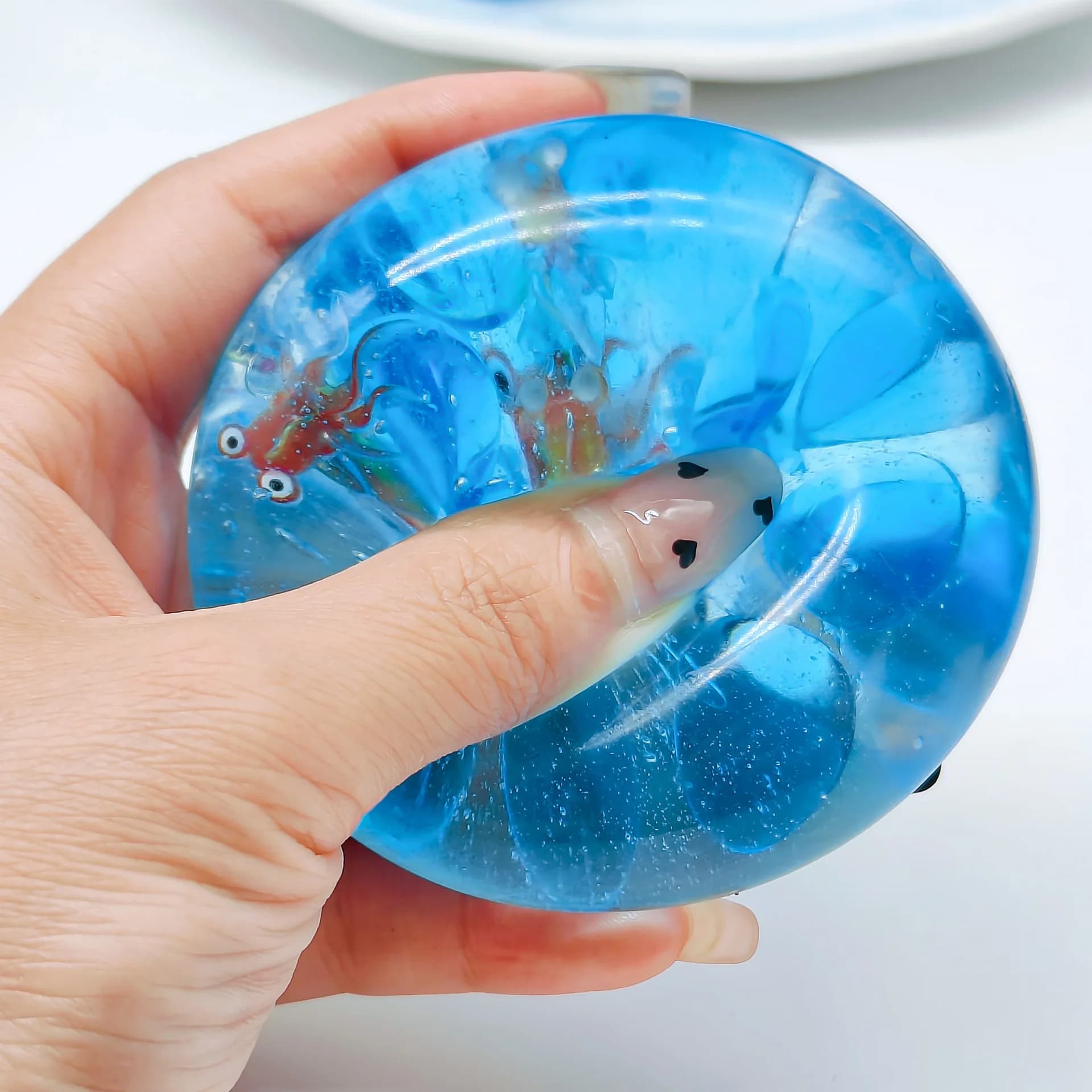 Pallina Antistress a Forma di Pesce Cubetto di Ghiaccio Blu, Giocattolo Sensoriale Trasparente a Forma di Animale Marino, Morbido Giocattolo Antistress da Spremere per Bambini e Adulti