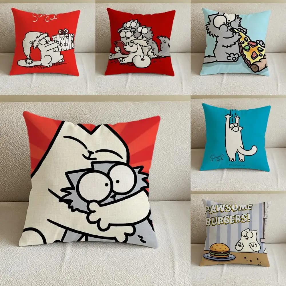 Cushion Cover Natural Linen Pillowcase Set, All-in-One Decor for Sofa, Bedroom & Chair Carton S-Simon's C-Cat