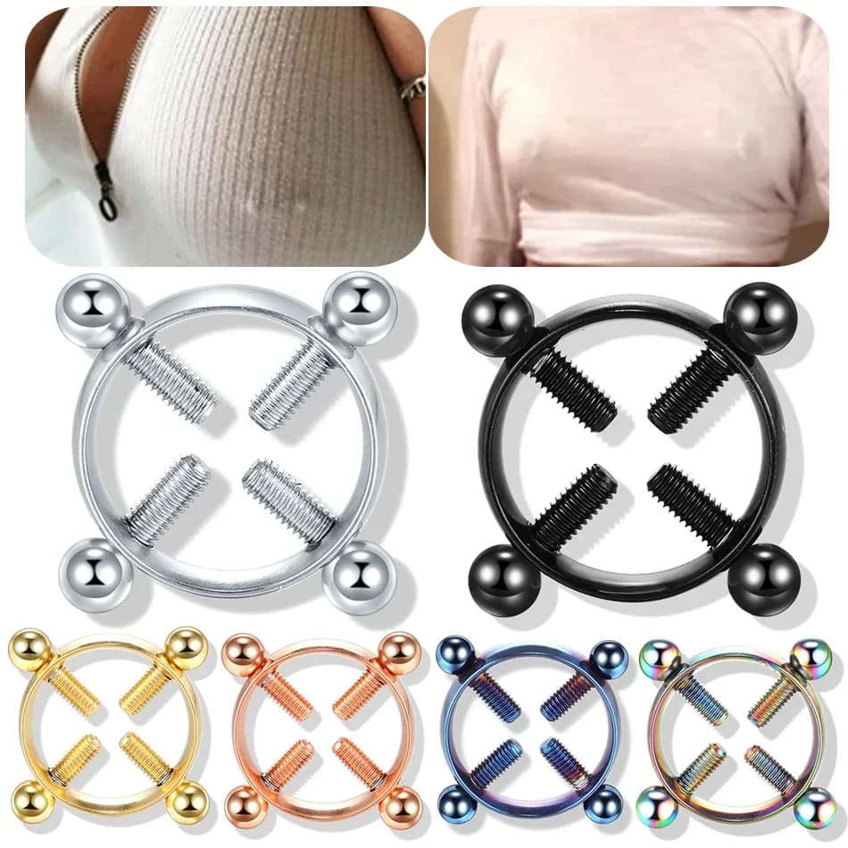 2 pz/lotto Vite Rotonda In Acciaio Falso Clip Per Tettarelle Da Biberon Anelli Penetranti Sexy per Le Donne Non Penetranti Seno Finto Uodo Scudo Anello Regalo Dei Monili