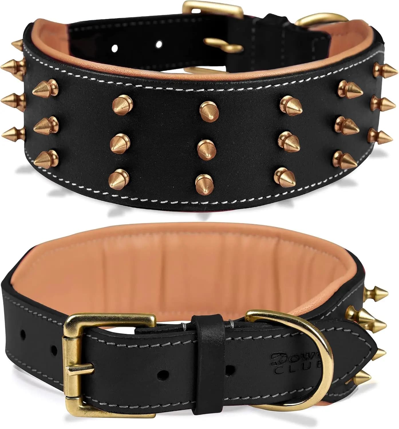 Collare per Cani in Pelle con Borchie - Larghezza 5 cm, Resistente e Regolabile per Razze Grandi XL, Nero e Oro