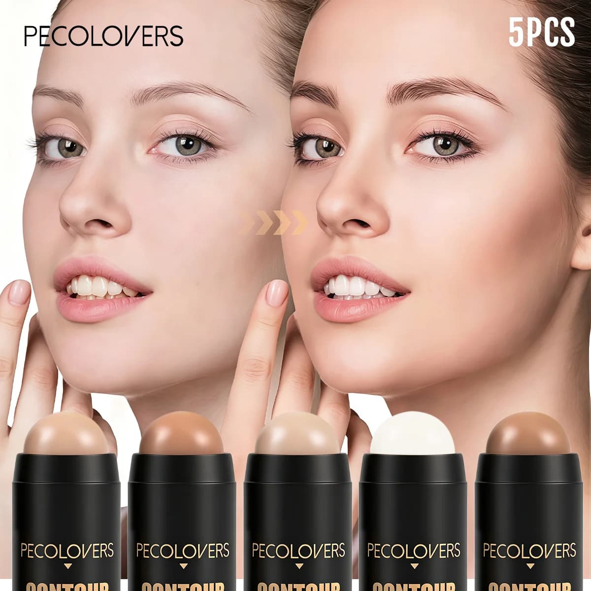 5PCS/SET Covers Spots, Blemishes, Dark Circles, Natural Matte Finish, Long-lasting, Waterproof Concealer Stick, Highlighter Contour Stick,Foundation Stick, Suitable for All Skin Types