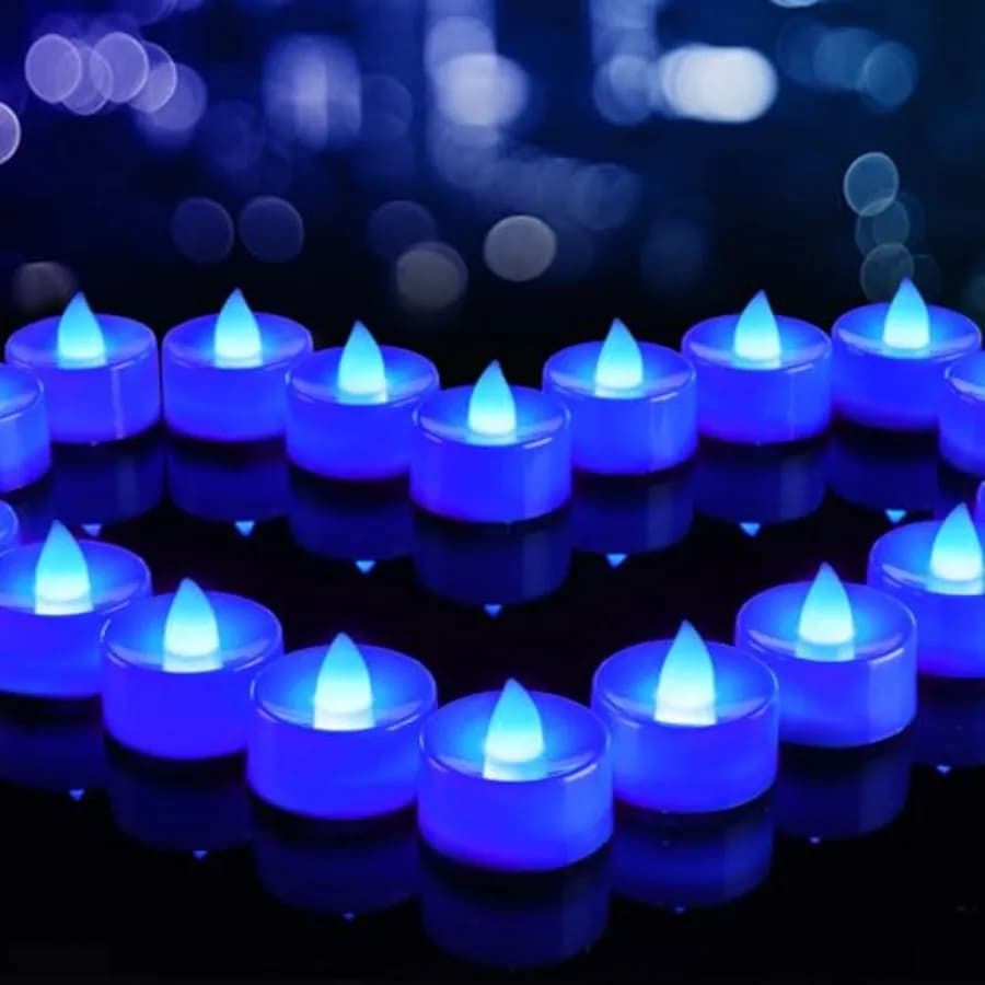 Candele Senza Fiamma a Batteria, LED Tremolanti per Feste, Halloween, Natale, Matrimoni - Confezione da 24, Luce Blu