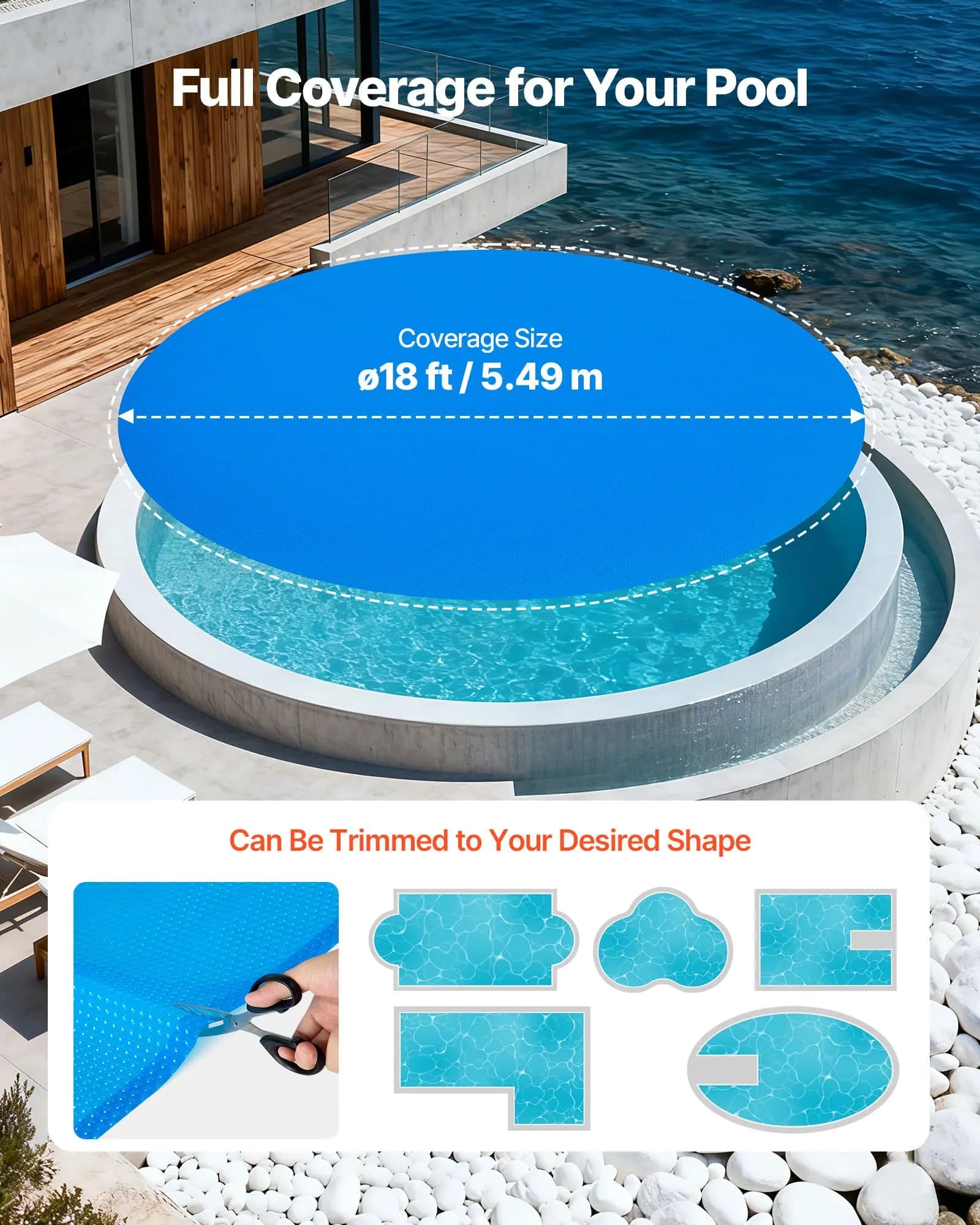 Copertura Solare per Piscina, Telo Solare Rotondo da 18 Piedi con Bolle, Coperta Solare per Piscine da 12 Mil con Bolle e Materiale PE, Assorbimento del Calore Diurno