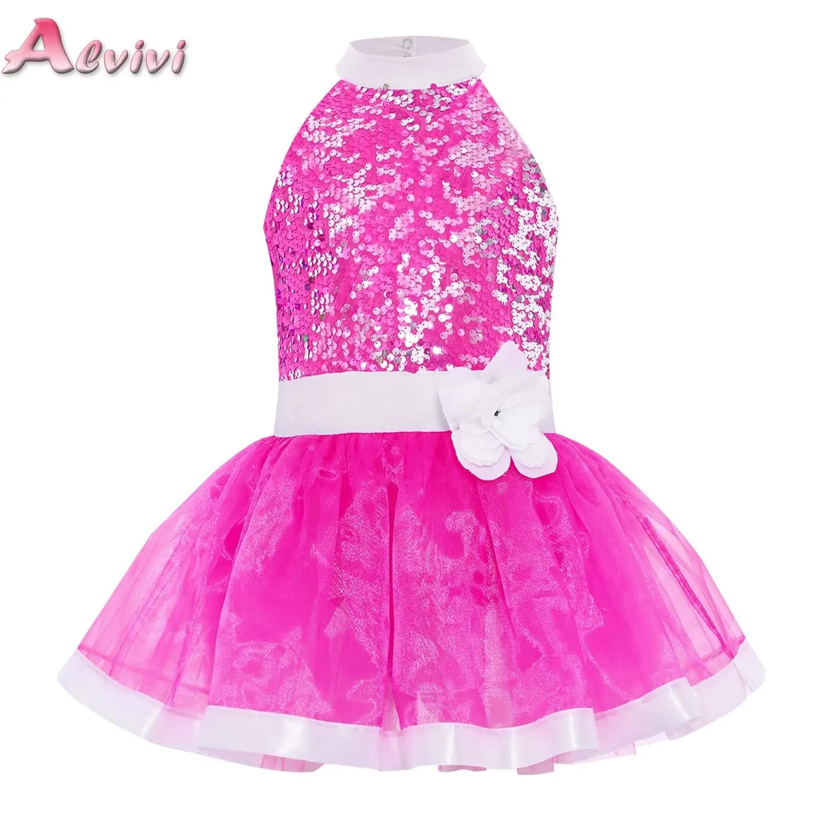 Abiti da ballo per balletto in tulle a strati per bambina, body con paillettes, costume da ballerina scintillante per ginnastica, pattinaggio di figura