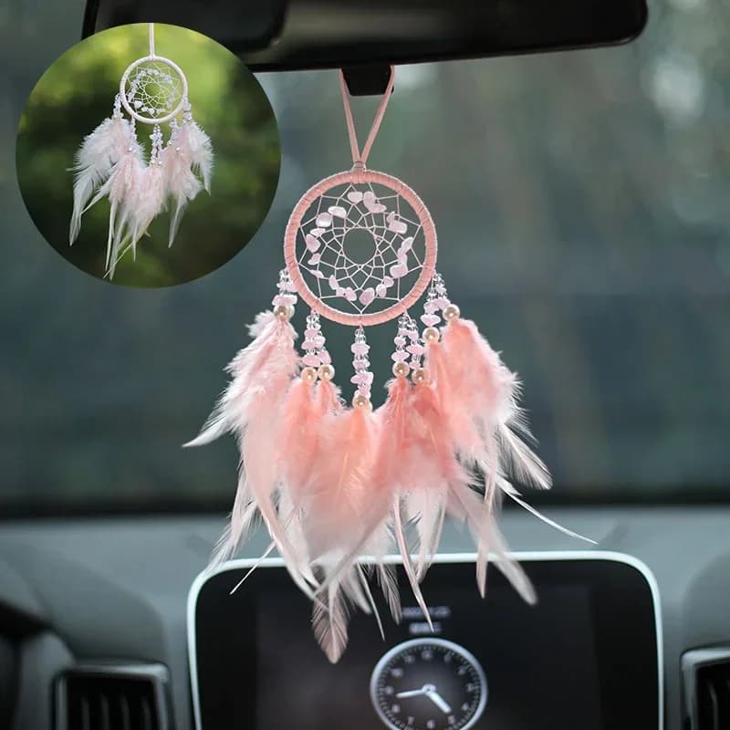 Car Ornament Interior Accessories Dream Catcher Car Pendant for Girls Feather Crystal Mirror Hanging Pendant Home Decor Lucky