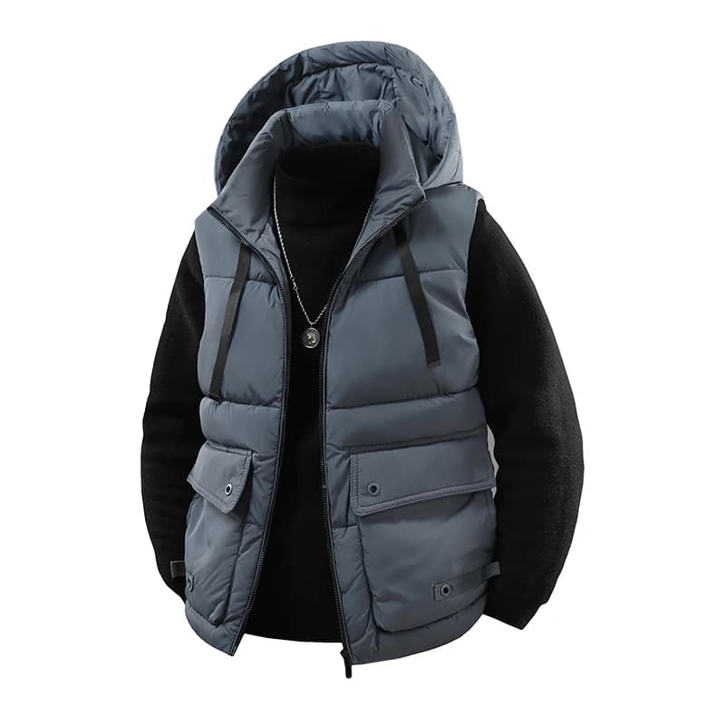 Workwear Padded down jacket in cotton vest Comfortable sports vest Detachable hooded vest with large pocket warm and thickened man