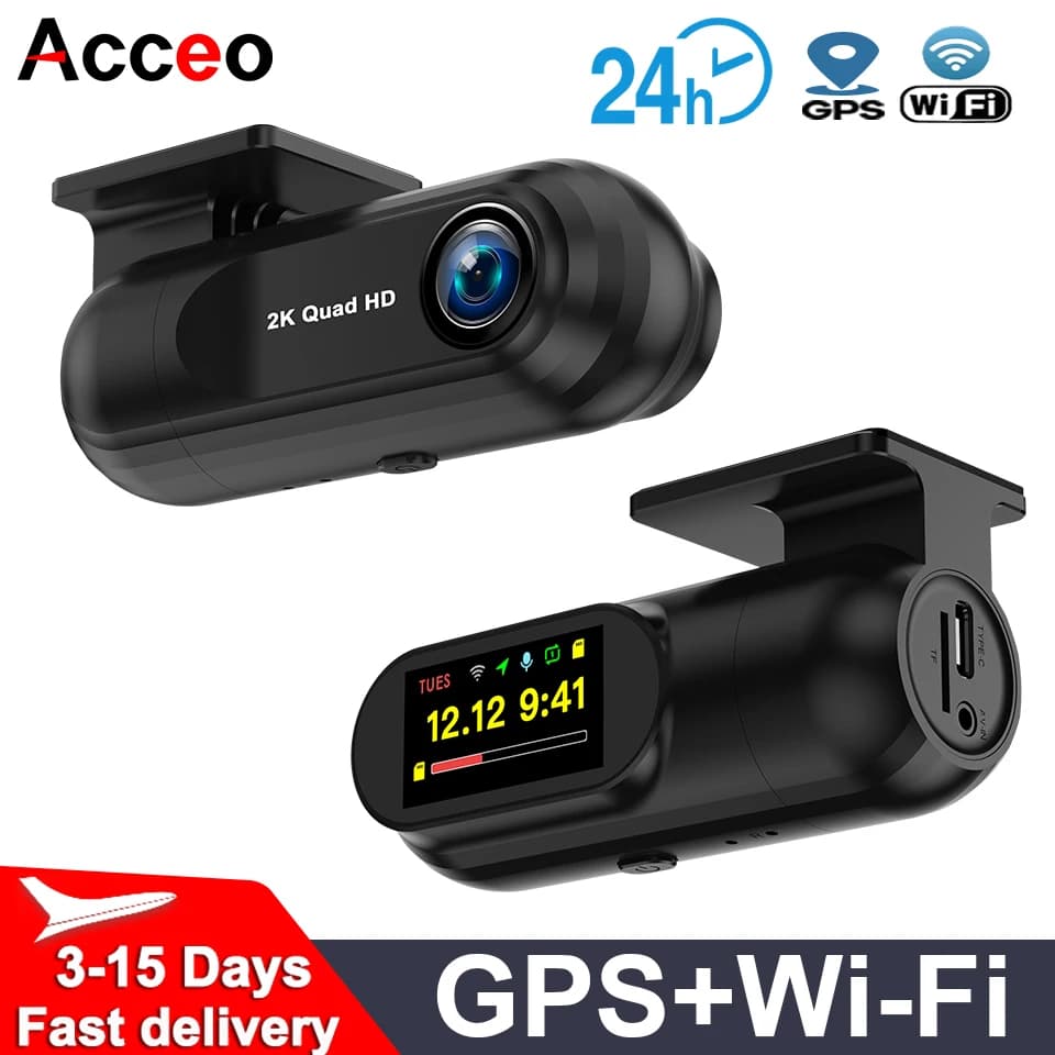 Dash Cam Acceoa 2K con WiFi, Telecamera DVR per Auto, Monitoraggio Parcheggio 24H, Visione Notturna, Registrazione in Loop, Registratore Video Automatico