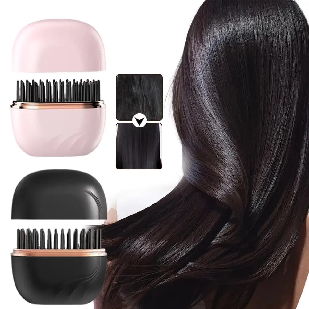Mini Rechargeable Hair Straightener Brush: 3-Speed Temp Control, Anti-Scald Shell, Lightweight & Portable for Travel