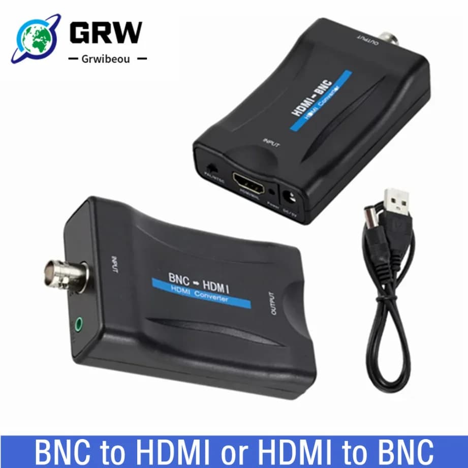 Grwibeou Convertitore da BNC a HDMI o compatibile con HDMI a BNC Display Adattatore video HD 1080P/720P Monitor di sorveglianza