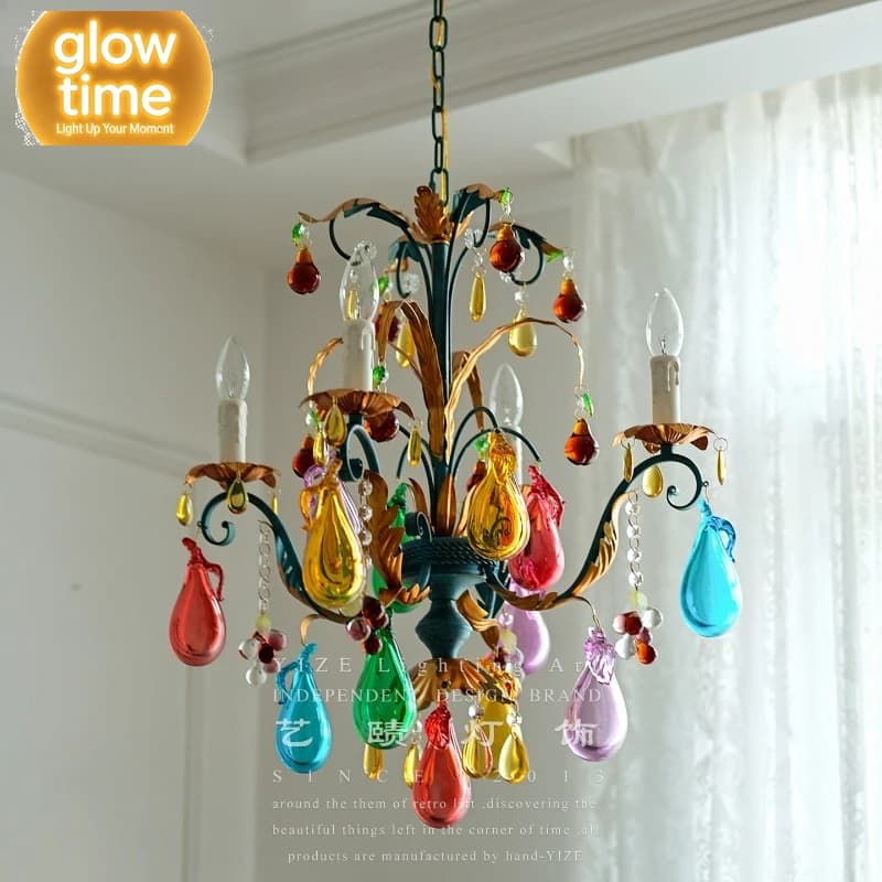 French chandelier Murano color art glass fruit light luxury living room dining room bedroom retro candle hanging lamp