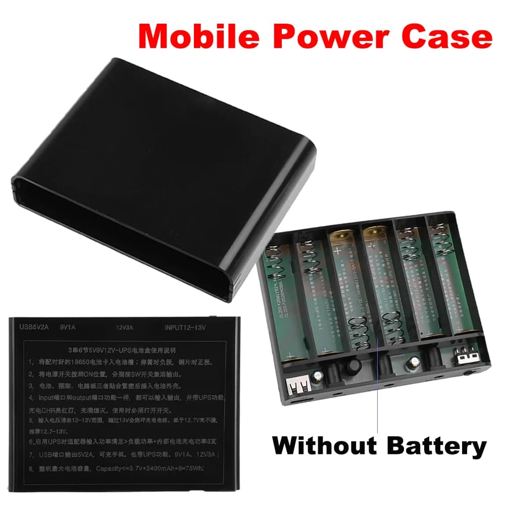 Kit fai da te per scatola di alimentazione UPS 18650 senza saldatura, 6 batterie, uscita 5 V/9 V/12 V 60 W per router modem CCTV Alimentatore di emergenza