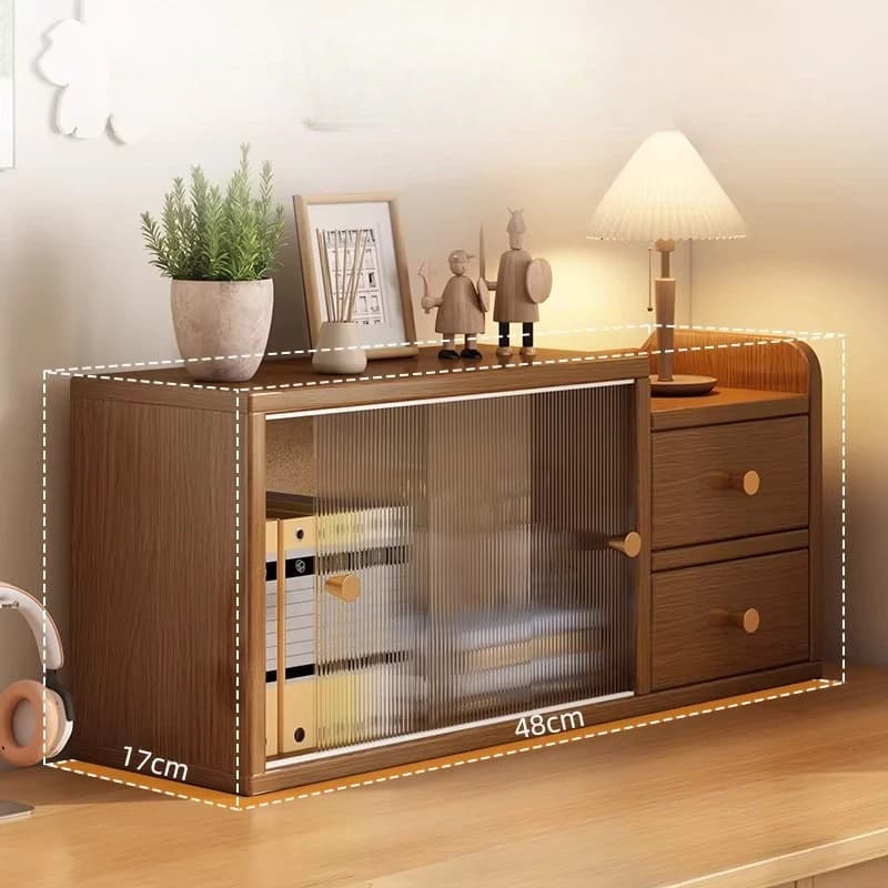 Vetrina moderna Mid-Century, organizer da scrivania con ante antipolvere per cosmetici e libri, scaffale per ufficio