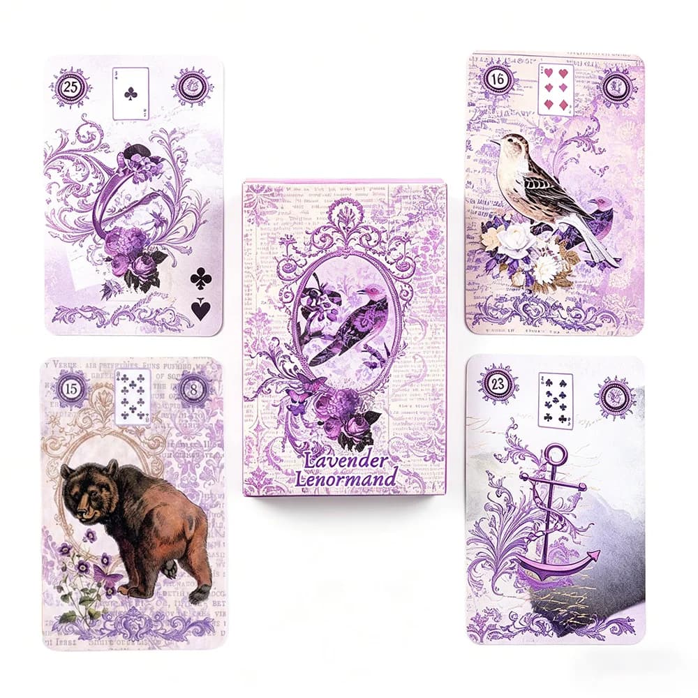 Mazzo di 38 carte Lavender Lenormand Oracle Deck, set di divinazione vintage viola, edizione inglese, gioco da tavolo mistico per divinazione.
