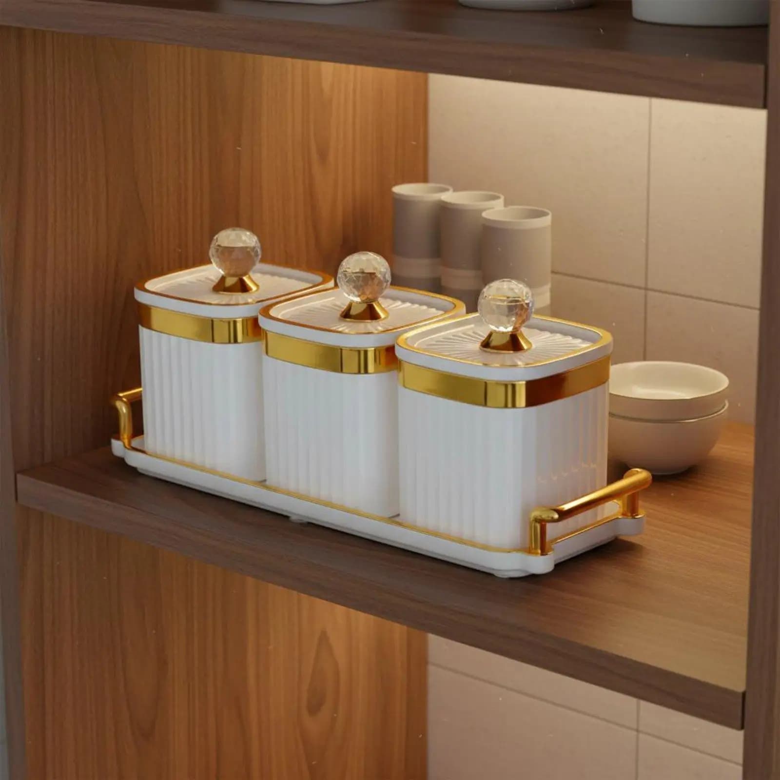 Airtight Seasoning Container Set with Crystal Handles for Kitchen Spice Storage and Table Serving