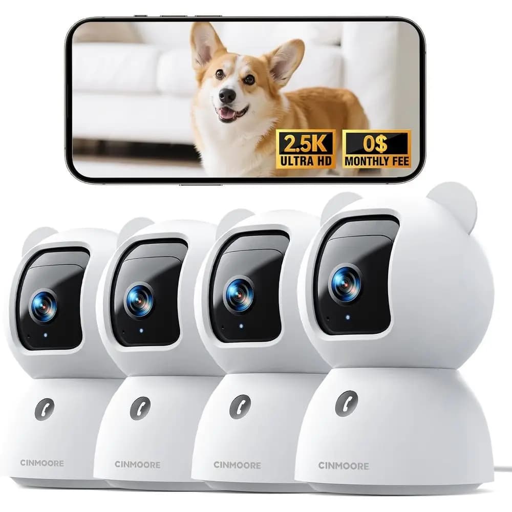 Set di 4 Telecamere di Sicurezza Interne 2.5K con Rilevamento AI, Monitoraggio Animali/Bambini 4MP, Pan/Tilt, Visione Notturna e Audio Bidirezionale per Casa