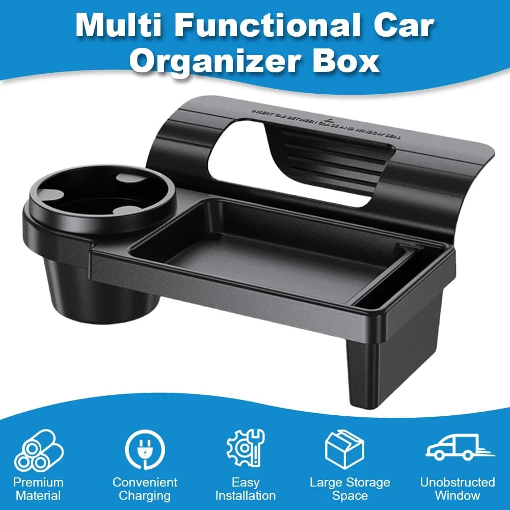 Organizer Multifunzionale per Auto con Portabicchieri, Portacarte e Portacellulare per Finestrino Laterale, Accessori Interni Auto