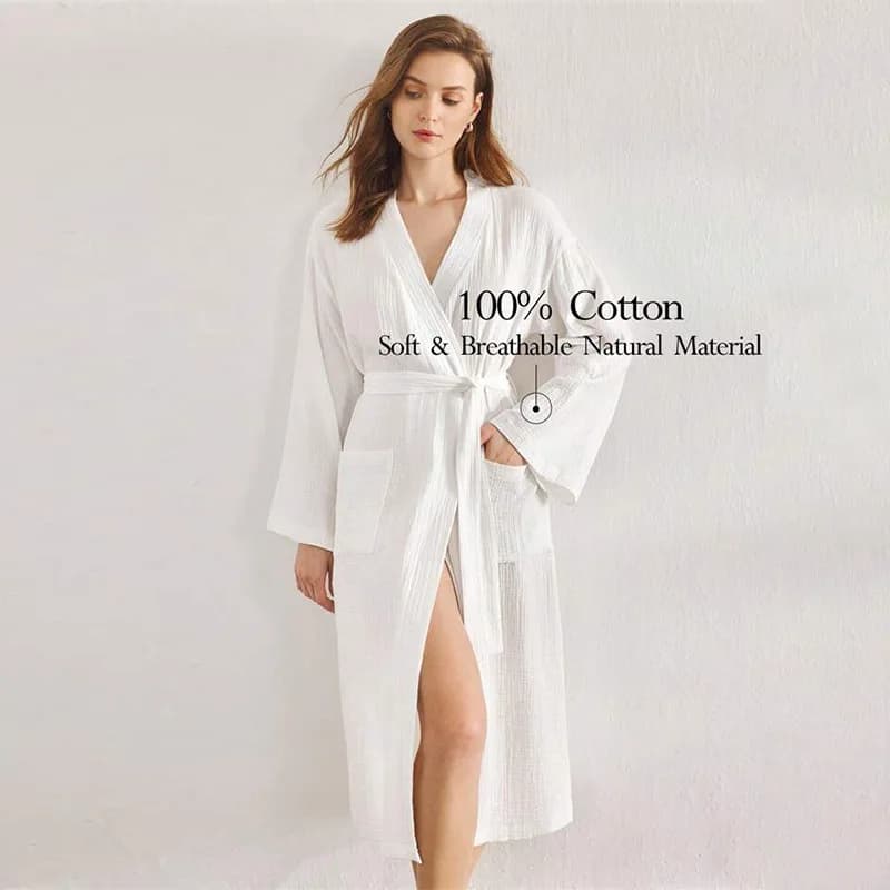 New American-Style Couples' Robes: Spring/Summer Double-Layer Cotton Sheer Bathrobes, Lightweight Bathrobes, Women's Nightgowns