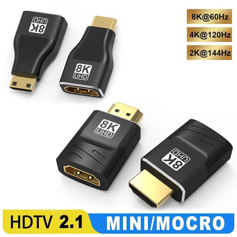 Adattatore compatibile HDMI da Mini/Micro HDMI a HDMI 8K 60Hz 4K 120Hz/144Hz, convertitore da HDMI maschio a femmina per HDTV, laptop, PS4, TV Box