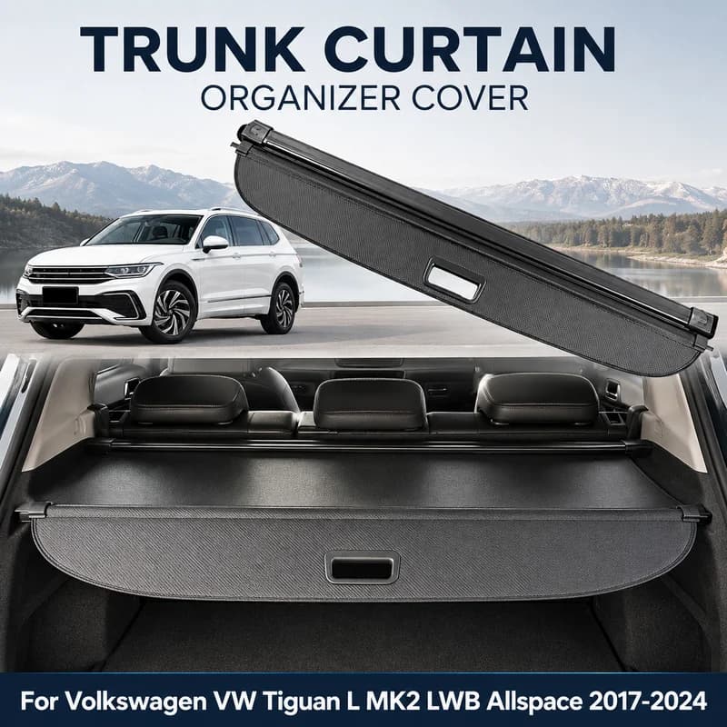 Auto Trunk Curtain Organizer Cover For Volkswagen VW Tiguan L MK2 LWB Allspace 2017-2024 Car Cargo Trunk Rear Rack Luggage
