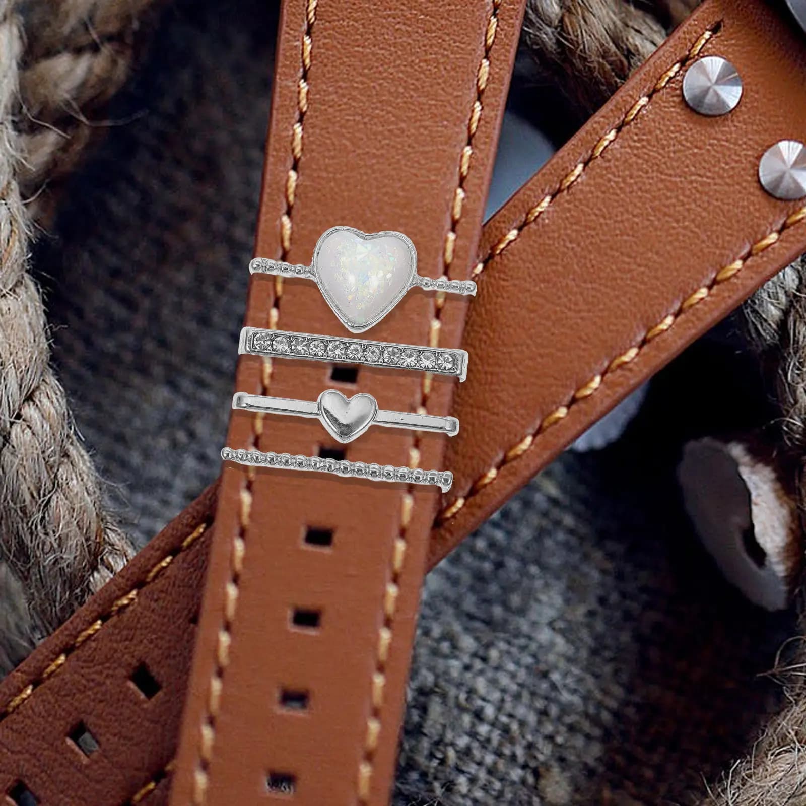 4 Pezzi Eleganti Anelli Decorativi in Acciaio Inossidabile per Cinturini di Orologi, Accessori per Smartwatch Moderni