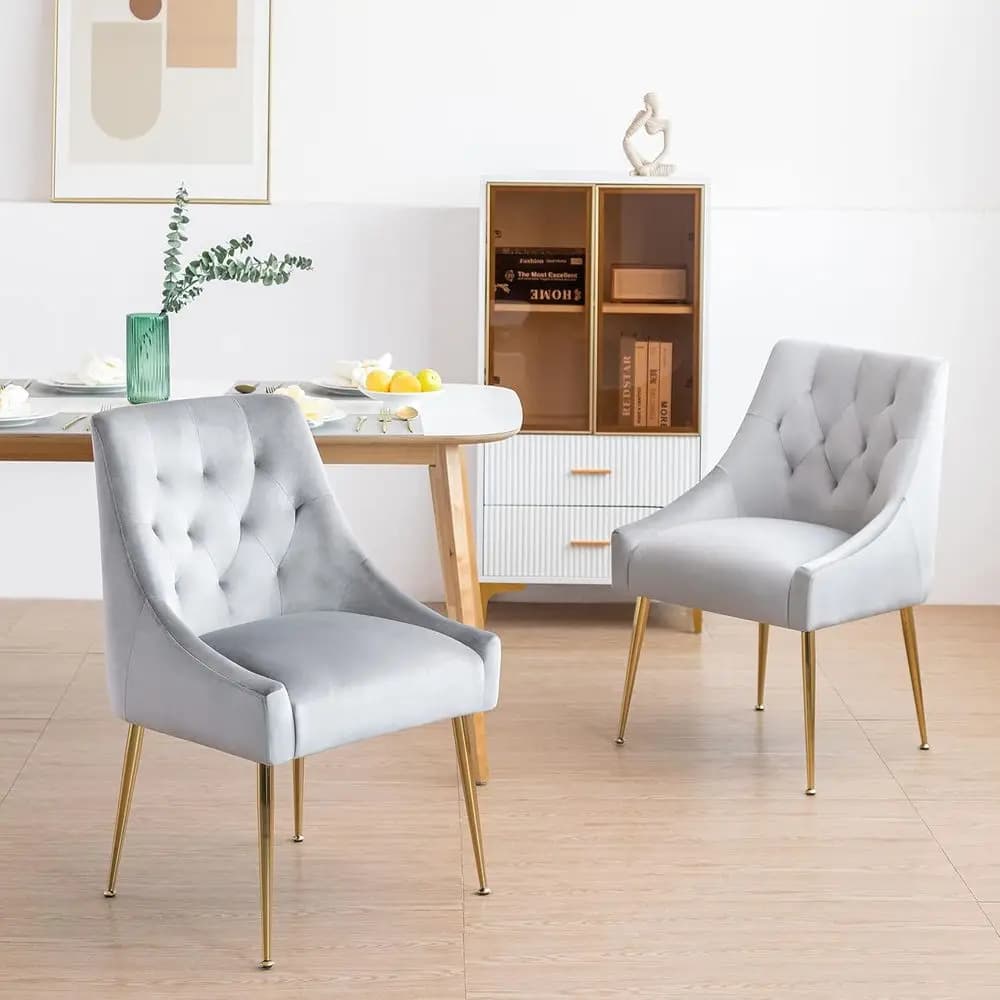 Set of 2 Dining Chairs in Velvet Style Mid-Century with Bearings and Backrest, Suitable for Kitchen or Living
