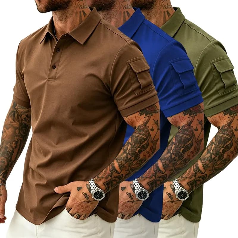 Polo da uomo tinta unita con taschino, estiva, con bottoni, streetwear, da ufficio, semplice, da spiaggia, morbida, alla moda, oversize, abbigliamento da golf