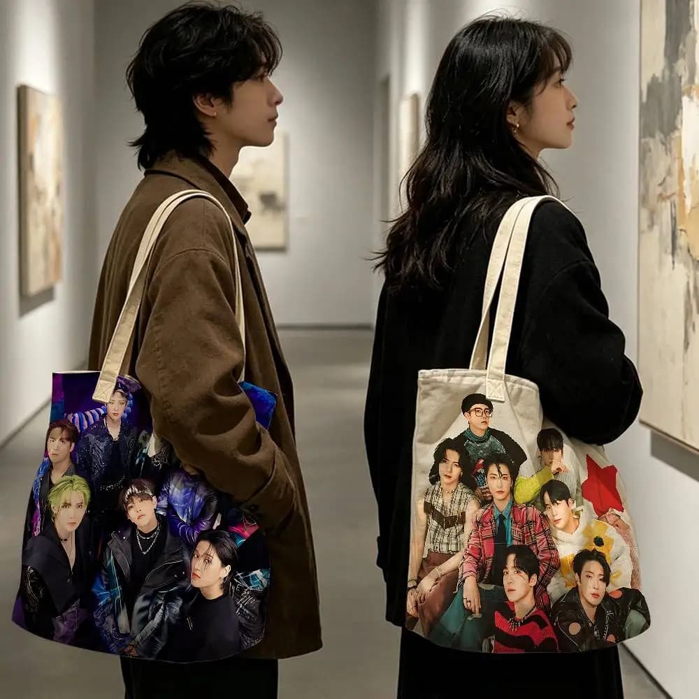 Kpop Group A-Ateez Lightweight Foldable Tote Bag Strap, Reusable Shopping Bag, Perfect Gift for Daily