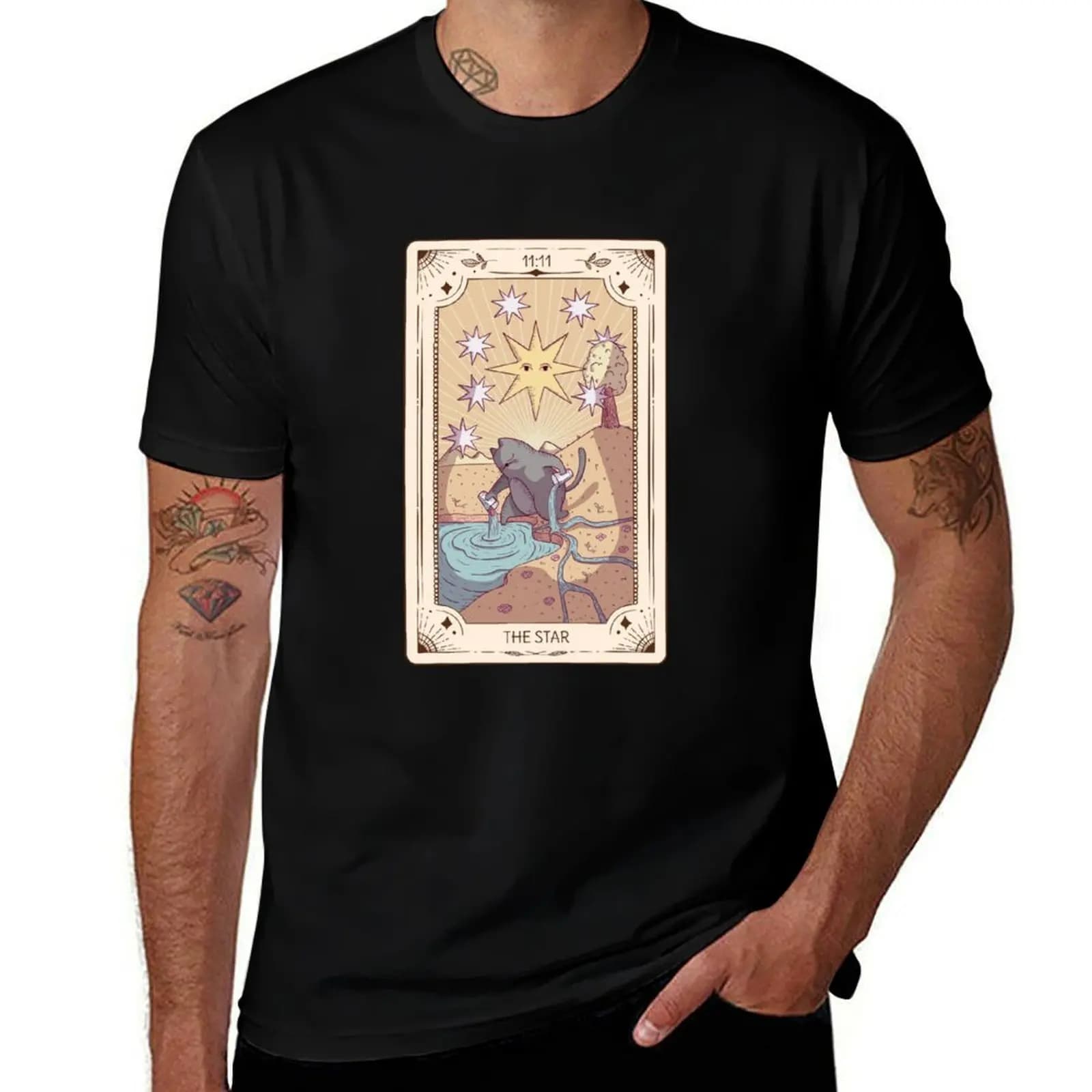 1111 The Star Tarot Card T-Shirt Casual Basic Short Sleeve T-Shirt