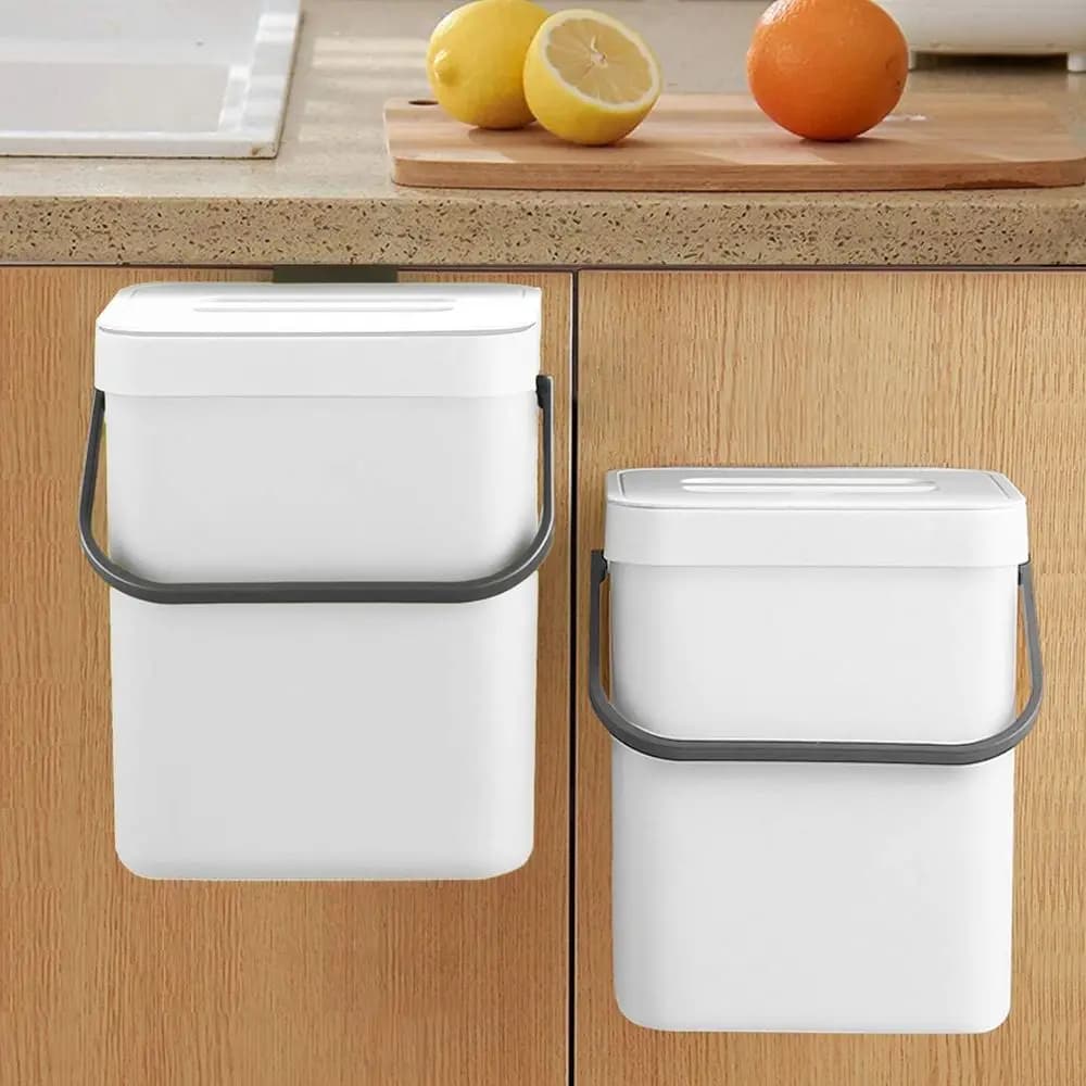 Contenitore per Compostaggio Sigillato da Interno, Bidone della Spazzatura da 5L per Lavello o Piano di Lavoro, Cestino per Rifiuti per Camper e Bagno, Bianco
