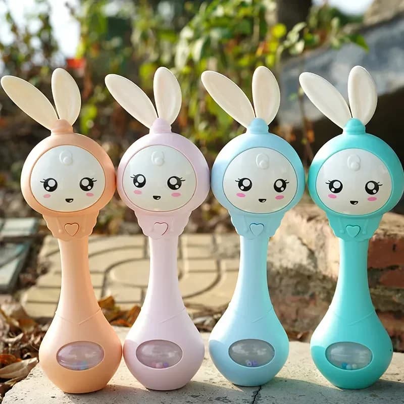 Musica per bambini Lampeggiante Sonaglio Giocattoli Coniglio Massaggiagengive Campane a mano Mobile Infantile Arresto Piangere Lacrima Sonagli Neonato Giocattolo educativo precoce 18M