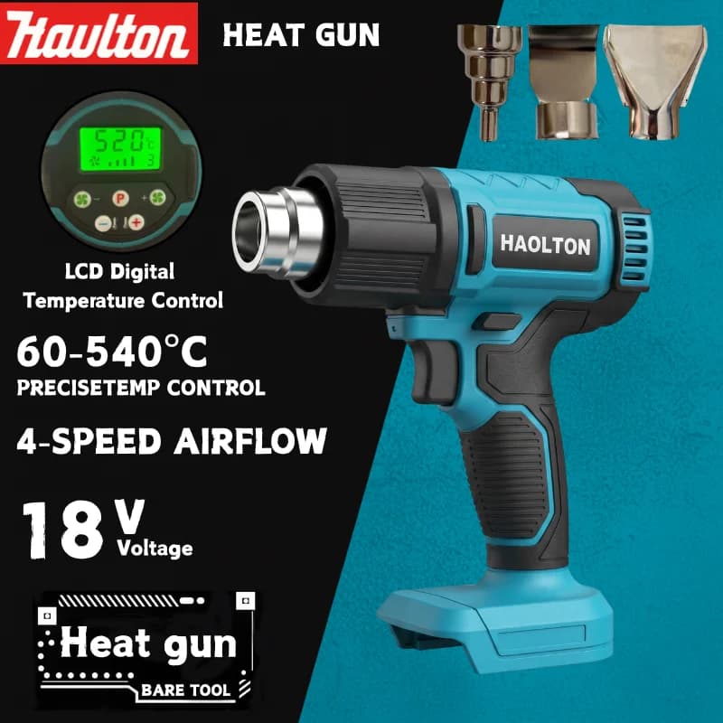 Makita 18V HAOLTON Cordless Heat Gun 60-520°C 3 Nozzles, Electric Hot Air Tool for Shrink Tubing, Vinyl, Crafts,