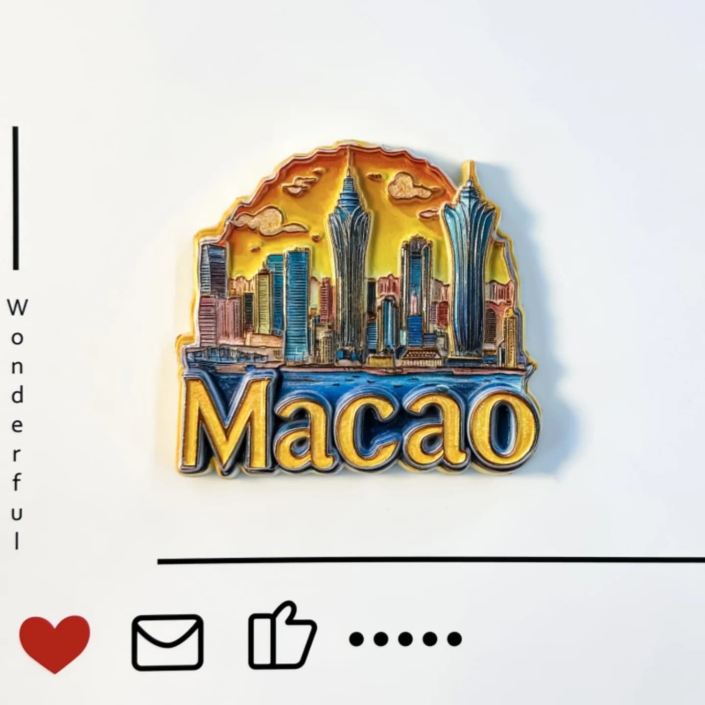 Cina, Macao, scenario urbano, adesivi per frigorifero, 3D creativi, edifici iconici, Torre Macau, regali