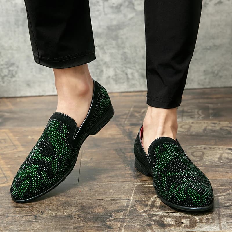 Men's Moccasins Suede Leather Shoes Heavy Industry With Color Blocks Pointed Leather Shoes With sequins Daily casual formal men's shoes for young