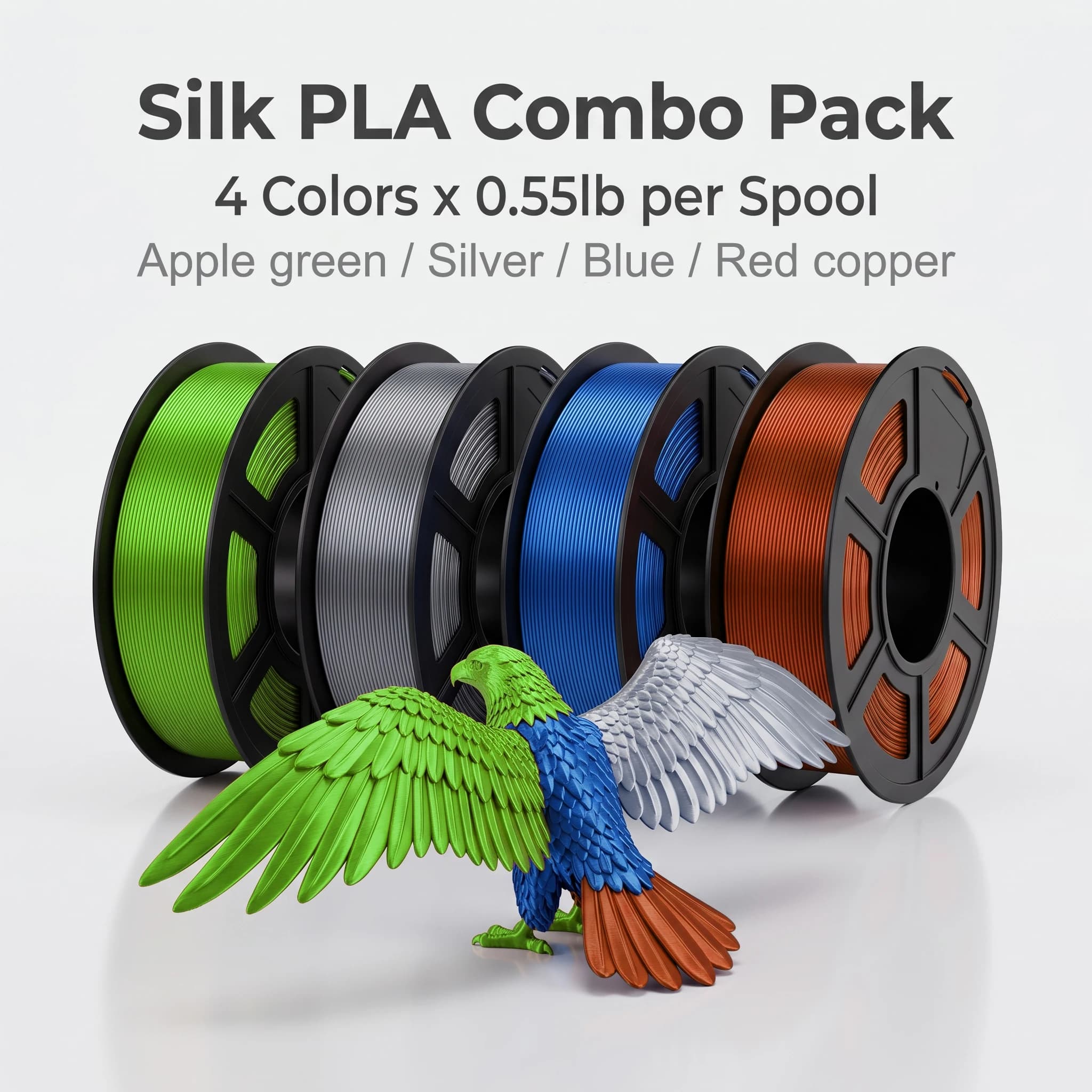 1.75mm Glossy Silk PLA 3D Filament ±0.03mm Plastic Spool 200g/250g/500g/1kg FDM Printer Silk Apple Green Silver Blue Copper Red