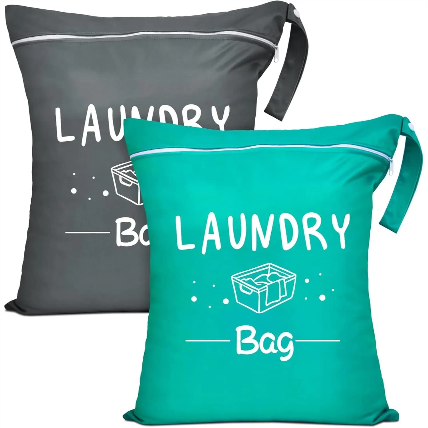 Confezione da 2 Grandi Sacche da Viaggio per Bucato - Impermeabili (per indumenti bagnati/asciutti), Lavabili con Coulisse per Abiti da Palestra, Costumi da Bagno, Yoga - Verde, Grigio