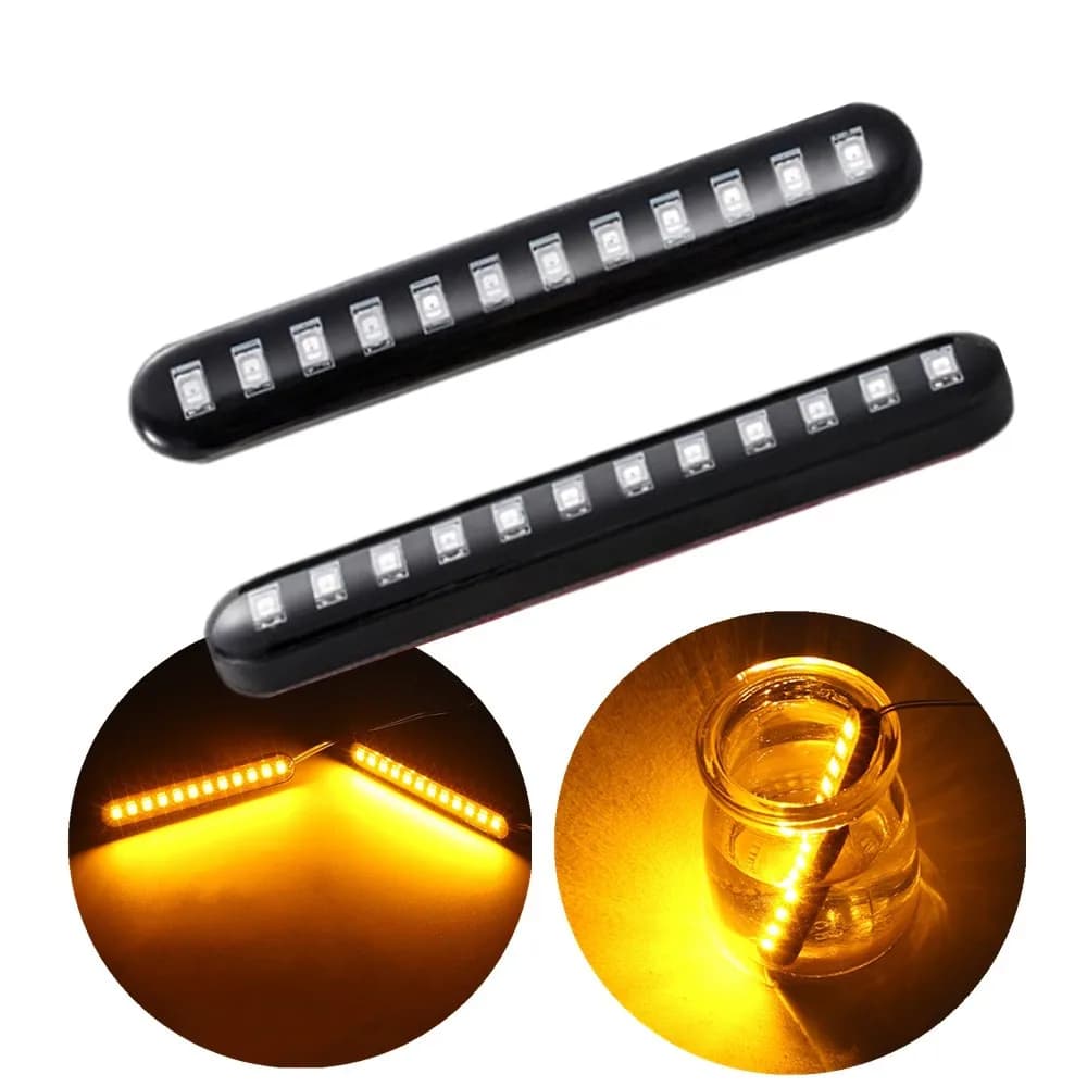 2 pezzi 12 luci di segnalazione per moto a LED mini strisce sequenziali che scorre acqua strisce per auto moto luci lampeggianti per indicatori di direzione a LED