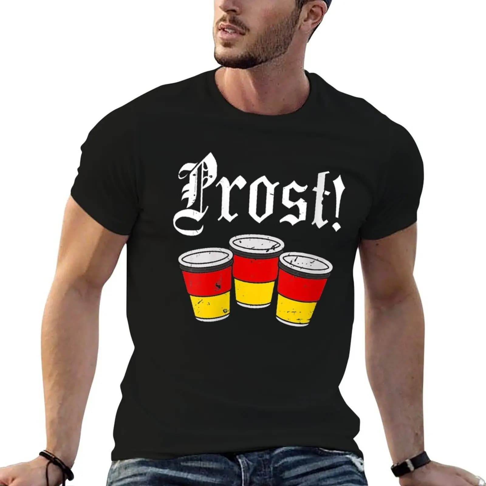 T-shirt da donna vintage Prost Beer Mug con bandiera tedesca Oktoberfest 2021, t-shirt con scollo a V, t-shirt casual da uomo