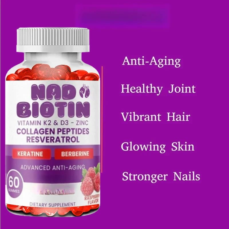 NAD+biotin Gummies Collagen Peptides, Resveratrol, Keratin, Berberin, Vitamin Zinc - Support for hair, skin and nail health