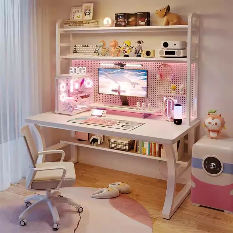 Modern Computer Desk Household Simple Desk Bookshelf Integrated Small Apartment Hole Board Writing Study Desk Table Gaming Pc