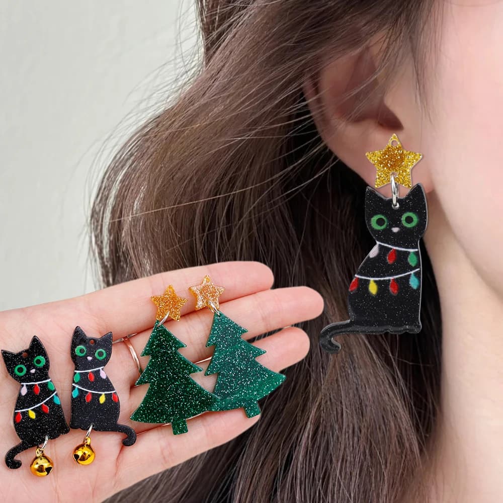 Elementi natalizi Orecchini a bottone Ciondoli alla moda Ciondolo creativo in acrilico per albero di gatto per portachiavi Collana Gioielli Accessori fai da te